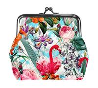 Fenicotteri in foglie di fiori giungle Portamonete in pelle PU da donna Portamonete con mini fibbia per ragazze