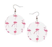 Fenicotteri su bianco stampato orecchini rotondi per le donne, 1 paio di orecchini in pelle leggera set di orecchini alla moda gioielli regalo per donne ragazze, One Size, Poliestere