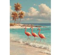 Fenicottero Dipingere con i Numeri Adulti, Spiaggia Paint by Numbers Kit, Dipingere con i Numeri con Pennelli e Vernice Acrilica, Fai Da Te Passatempo per Adulti Kit, Decorazioni Casa, 60x90cm U-6150