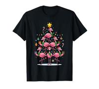 Fenicottero Rosa Babbo Natale Merry Christmas Tree Lights Flamingo Maglietta