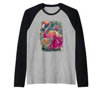 Fenicottero Rosa con Fiori Tropicali Stile Art Nouveau Maglia con Maniche Raglan