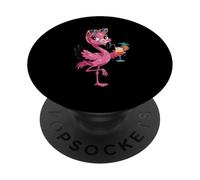Fenicottero rosa con occhiali da sole e cocktail tropic PopSockets PopGrip Adesivo