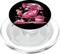 Fenicottero rosa in sedia con bevanda, fiori e cuori arte PopSockets PopGrip per MagSafe
