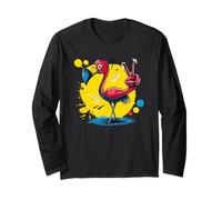 Fenicottero Rosa Segno della Pace retrò Pop Uccello Grafico Gesto Maglia a Manica