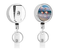 Fenicottero sulla spiaggia bobina retrattile con portachiavi porta badge divertente porta badge per insegnante, infermiera, dottore, lavoratore, regalo, targhetta identificativa, clip decorative in