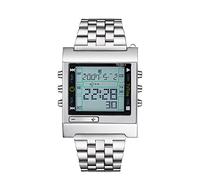 FENKOO Da uomo Orologio da polso Digitale LED Telecomando Calendario allarme Cronometro Acciaio inossidabile Banda Argento