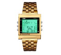 FENKOO Da uomo Orologio da polso Digitale LED Telecomando Calendario allarme Cronometro Acciaio inossidabile Banda Oro