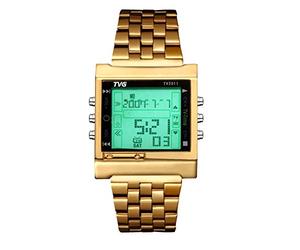 FENKOO Da uomo Orologio da polso Digitale LED Telecomando Calendario allarme Cronometro Acciaio inossidabile Banda Oro