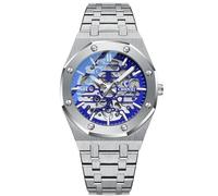 FENKOO Orologi automatici da uomo Tourbillon meccanico Orologio da polso sportivo Orologi da uomo d'affari impermeabili in acciaio inossidabile (Colore : Blu argento)