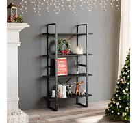 FENLAX Libreria in legno con 4 scomparti spaziosi, scaffalatura per ufficio, scaffalatura laterale, per soggiorno, divisorio alto, capienza, grigio, 80 x 30 x 140 cm