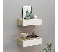 FENLAX Mensola sospesa con cassetto, 40 x 23,5 x 10 cm, 2 cassetti da parete da appendere alla parete con cassetto, colore rovere e bianco