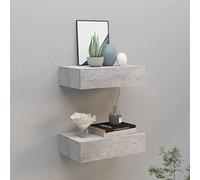 FENLAX Mensola sospesa con cassetto, 40 x 23,5 x 10 cm, 2 cassetti da parete sospesi con cassetto, grigio cemento