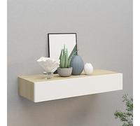 FENLAX Mensola sospesa con cassetto, 60 x 23,5 x 10 cm, cassetto da parete, con cassetto, colore rovere e bianco
