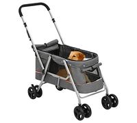 FENLAX Passeggino per cani pieghevole grigio tessuto di lino 100 x 49 x 96 cm per cani di piccola taglia, carrello per gatti per esterni, passeggino per cani e altri animali domestici