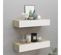 FENLAX Scaffalatura da parete con cassetti, 2 pezzi, 60 x 23,5 x 10 cm, MDF, metallo rovere e bianco, con cassetto pensile moderno