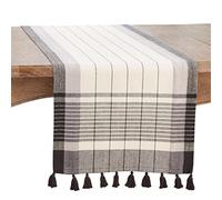 Fennco Styles Runner da tavola in cotone a righe con nappe, 40,6 cm di larghezza x 182,9 cm di lunghezza, colore bianco e nero, per casa, sala da pranzo, banchetti, riunioni di famiglia, vacanze e