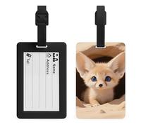 Fennec - Etichette per bagagli con cucciolo di volpe in tana per valigie, etichette identificative da viaggio personalizzate con copertura per la privacy, in TPU, etichette identificative per valigie