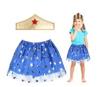Fennoral 2pz Set Costume Supereroi Bambina Costumi Mistico Eroina Bambini Costume per Travestimento da Wonder Donna-Fascia Testa Tutù stella-per Carnevale Travestimento Imitazione Cosplay Festa Regalo