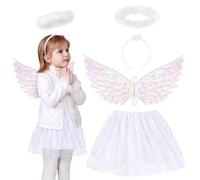 Fennoral 3pz Costume Angelo Bambina Ali da Angelo Ali Angelo Costumi Accessori Costume da Angelo-Ali Aureola Tutù-per Carnevale Epifania Travestimento Imitazione Cosplay Festa Regalo Maschera