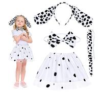 Fennoral 4pz Set Costume da Dalmata Costume da Cane di Carnevale Dalmata Cane per Bambina-Corna Cane Fascia Papillon Coda Tutù in Tulle-per Travestimento Imitazione Cosplay Festa Regalo Animale