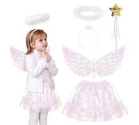 Fennoral Costume Angelo Bambina - Ali, Fascia, Tutù per Carnevale, Epifania, Travestimento, Cosplay, Festa, Regalo, Maschera