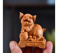 FENNYYAR Scultura in legno a forma di maialino della fortuna, 5,2 cm, decorazione per casa, ufficio, ricchezza, fortuna, Feng Shui