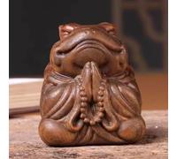 FENNYYAR Statuetta in legno massello intagliato a forma di rana, 5,6 cm, decorazione per casa, ufficio, ricchezza, fortuna, Feng Shui