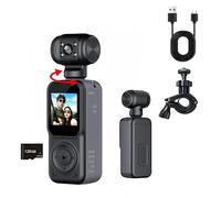 Fenpos Videocamera per il corpo, videocamera POV tascabile, videocamera per video e audio vlogging, con obiettivo rotante a 270°, stabilizzazione EIS per viaggi, riunioni e uso quotidiano, 128 G