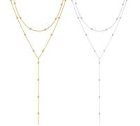 FENQURO 2 collane in oro, lunghe a Y, da donna, in acciaio inox dorato, argento, gioielli per donne, elegante catena lunga per donna, set di catene, semplice gioiello in argento