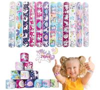 FENQURO 24 Pezzi Braccialetti Slap per Bambini Schiaffo Braccialetti Slap per Bambini Bracciali a Scatto Bracciali Slap Bambini Regalo Compleanno Bambini Regalini Fine Festa Compleanno(unicorno)