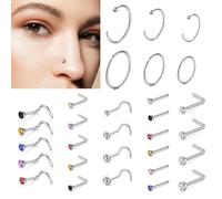 FENQURO 30 Pcs piercing naso,nostril piercing,20G Piercing Naso Acciaio Chirurgico Piercing Naso Brillantino Piercing Naso Cerchio Farfalla Serpente CZ Argento Piercing Naso Gioielli per Donna Uomo