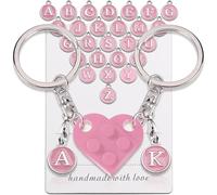 FENQURO Portachiavi Coppia Cuore-Portachiavi Personalizzato, Portachiavi Cuore Rosso Portachiavi Cuore Piccolo Heart Keychain in Mattoni per Coppie, Con le lettere A-Z Portachiavi Coppia Cuore（rosa）