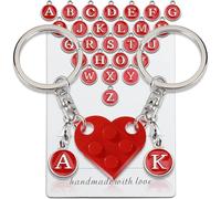 FENQURO Portachiavi Coppia Cuore-Portachiavi Personalizzato, Portachiavi Cuore Rosso Portachiavi Cuore Piccolo Heart Keychain in Mattoni per Coppie, Con le lettere A-Z Portachiavi Coppia Cuore（rosso）