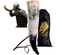 FENRIR Corno da guerra vichingo da 45,7 cm, corno da battaglia con cinturino in pelle, finitura a bussola
