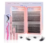 Fenshine Ciglia finte a ciuffetti singoli,Kit ciglia individuali 392 pezzi 4 stili D Curl Mix9-16mm ciglia a grappolo morbide e naturali, con colla per ciglia e pinzette, extension ciglia fai da te