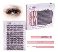 Fenshine Cluster Lashes Individual Lashes Wide Stem C/D Curl 9-15mm Length DIY Eyelash Extension Individual Soft False Lashes for Personal Use at Home (D04 Kit)