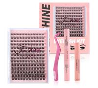 Fenshine Cluster Lashes Individual Lashes Wide Stem C/D Curl 9-15mm Length DIY Eyelash Extension Individual Soft False Lashes for Personal Use at Home (W-7 Kit with Remover)