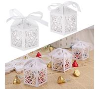 Fentar 50 pz Fete Faveur Scatola per confetti (5 x 5 x 7 cm) Tagliato Laser Dragee Bianco Scatola Candy per confettini, Decorazione Matrimonio per gli ospiti
