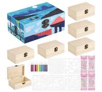 Fentar 6 Pezzo Mini Cassa Del Tesoro, Fai da Te Scatola in Legno con Coperchio per Feste Compleanno Dei Bambini, con Penne Colorate e Adesivi Decorativi, Kit Lavoretti Creativi per Bambini
