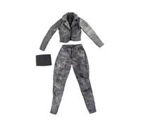 Fenteer Giacca Corta, Pantaloni da Lavoro E Top a in Scala 1/6 per Abiti Fai da Te alla Moda Casual per Bambole. Mini Abbigliamento, Grigio Nero