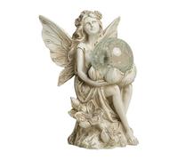Fenteer Lampada Solare, Statua di Fata, Scultura di Ragazza Fata, novità, Artigianato in Resina, Ornamento Luminoso, Statuetta da Giardino per, Marrone Bianco