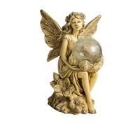 Fenteer Lampada Solare, Statua di Fata, Scultura di Ragazza Fata, novità, Artigianato in Resina, Ornamento Luminoso, Statuetta da Giardino per, Giallo