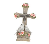 Fenteer Scultura a Croce con Inseparabili Figurina Decorativa a Luce Solare Realizzata in Resina Impermeabile Adatta a Giardino Cimitero E Tombe 14.1x8.1x24.