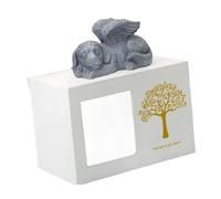 Fenteer Urna Cineraria per Animali Contenitore per Ceneri Scatola Commemorativa E Ricordo in Legno con Statua di Angelo E Cornice Foto Adatto per Onorare La, Bianco