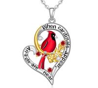 Fenthring Collana cardinale da donna in argento Sterling 925 a forma di cuore rosso cardinale regalo ciondolo commemorativo simpatia uccello festa della mamma regali, 0.94X0.74 inches, Argento