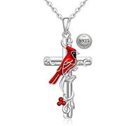 Fenthring Collana con ciondolo a forma di cardinale, in argento Sterling S925, con ciondolo a forma di cardinale rosso, per la festa della mamma, regalo di Natale, 1.06 x 0.62 inches, Argento sterling