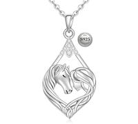 Fenthring Collana da donna a forma di cavallo, in argento Sterling, con ciondolo a forma di cuore, per la festa della mamma, regalo per amanti