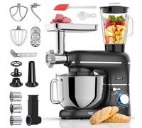 Fentic 6 in 1 Impastatrice Planetaria - 2000W - Con Tritacarne, Frullatore da 1,5L, Tagliaverure, Accessori Extra - Robot da Cucina con Ciotola 6.2L, Frusta, Gancio Impastare, Mescolatore (Nero)