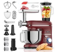 Fentic 6 in 1 Impastatrice Planetaria - 2000W - Con Tritacarne, Frullatore da 1,5L, Tagliaverure, Accessori Extra - Robot da Cucina con Ciotola 6.2L, Frusta, Gancio Impastare, Mescolatore (Rosso)