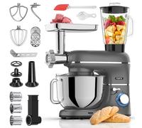 Fentic 6 in 1 Impastatrice Planetaria - 2000W - Con Tritacarne, Frullatore da 1,5L, Tagliaverure, Accessori Extra - Robot da Cucina con Ciotola 6.2L, Frusta, Gancio Impastare, Mescolatore (Antracite)